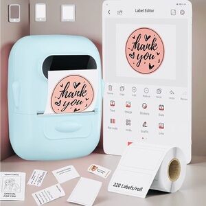 Compact Blue Label Printer with App Integration